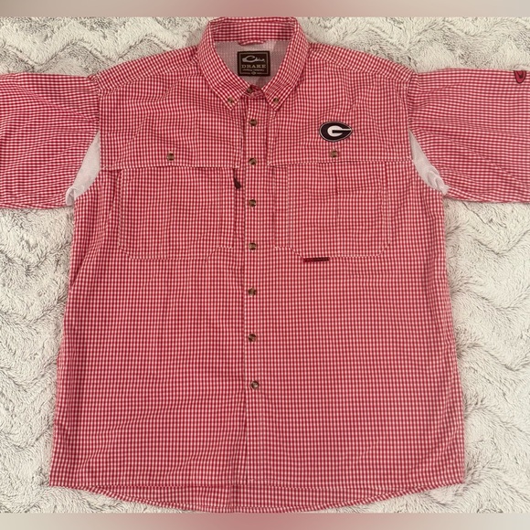 Georgia Bulldogs Red Gingham Men's Button-Down DRAKE Performance Shirt XL NWOT - Picture 9 of 9